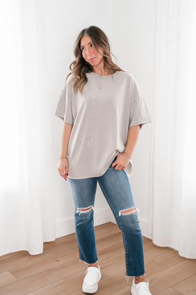 Lounge Around Mineral Wash Oversized Tee- Ash