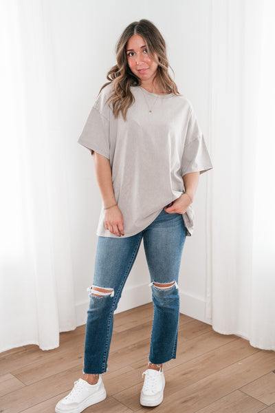 Lounge Around Mineral Wash Oversized Tee- Ash