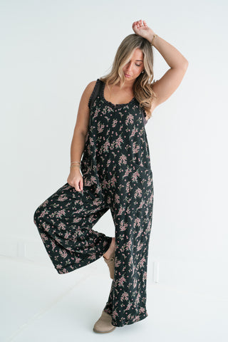 Blossom Trail Floral Wide Leg Jumpsuit - Black