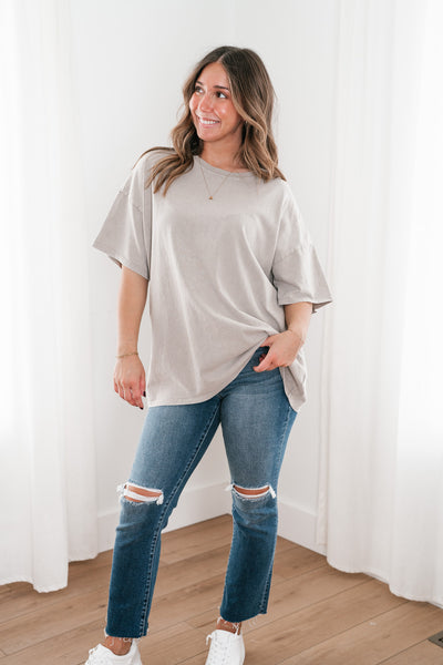 Lounge Around Mineral Wash Oversized Tee- Ash