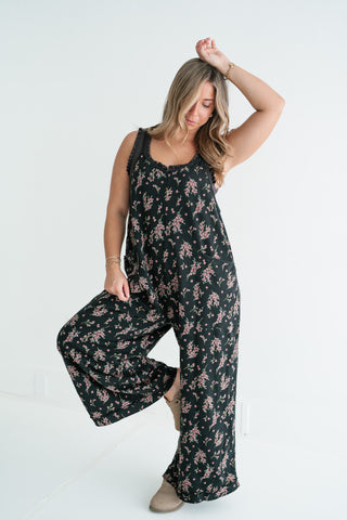 Blossom Trail Floral Wide Leg Jumpsuit - Black