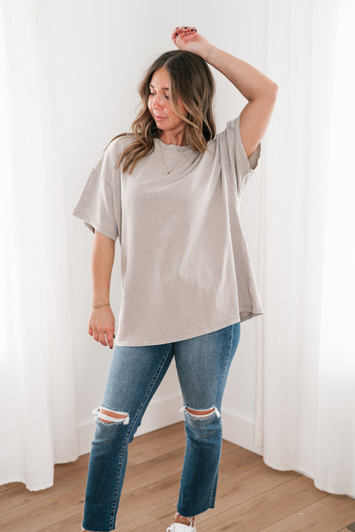 Lounge Around Mineral Wash Oversized Tee- Ash