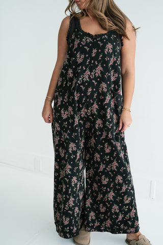 Blossom Trail Floral Wide Leg Jumpsuit - Black