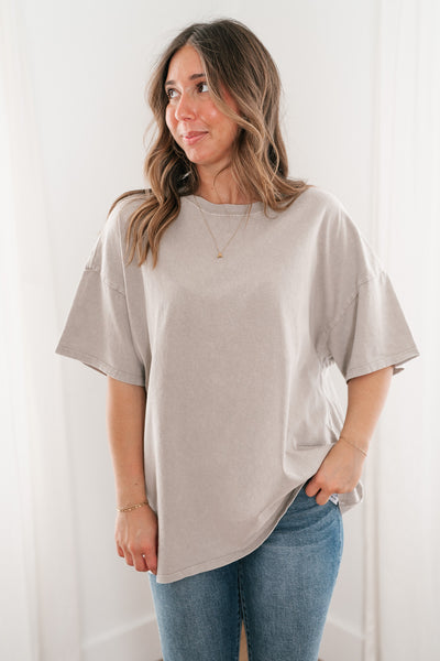 Lounge Around Mineral Wash Oversized Tee- Ash