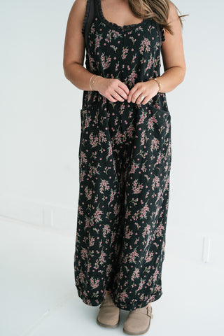 Blossom Trail Floral Wide Leg Jumpsuit - Black