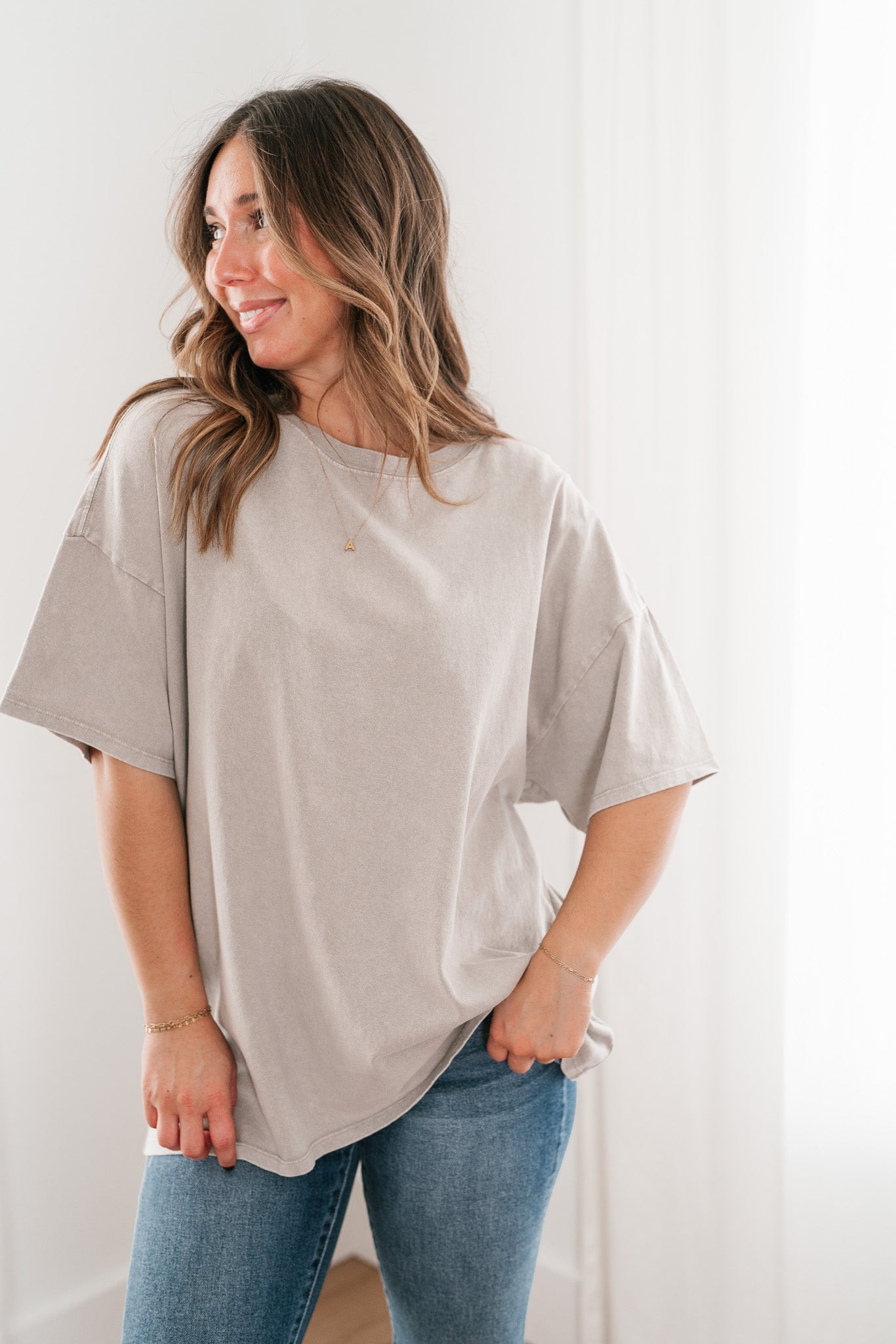 Lounge Around Mineral Wash Oversized Tee- Ash