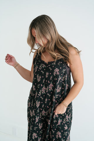 Blossom Trail Floral Wide Leg Jumpsuit - Black