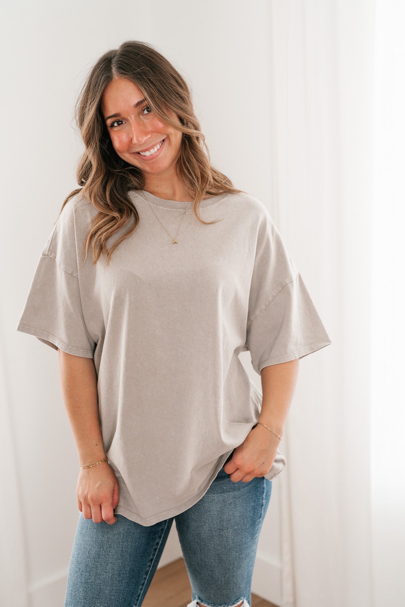 Lounge Around Mineral Wash Oversized Tee- Ash