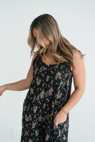 Blossom Trail Floral Wide Leg Jumpsuit - Black