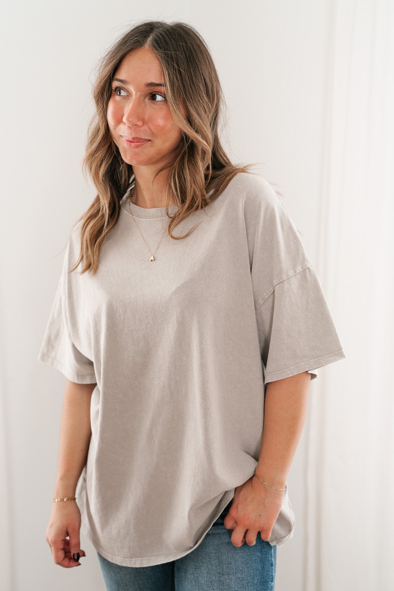 Lounge Around Mineral Wash Oversized Tee- Ash