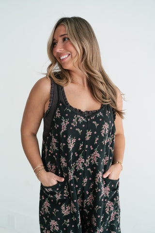 Blossom Trail Floral Wide Leg Jumpsuit - Black