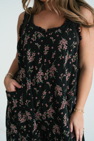 Blossom Trail Floral Wide Leg Jumpsuit - Black
