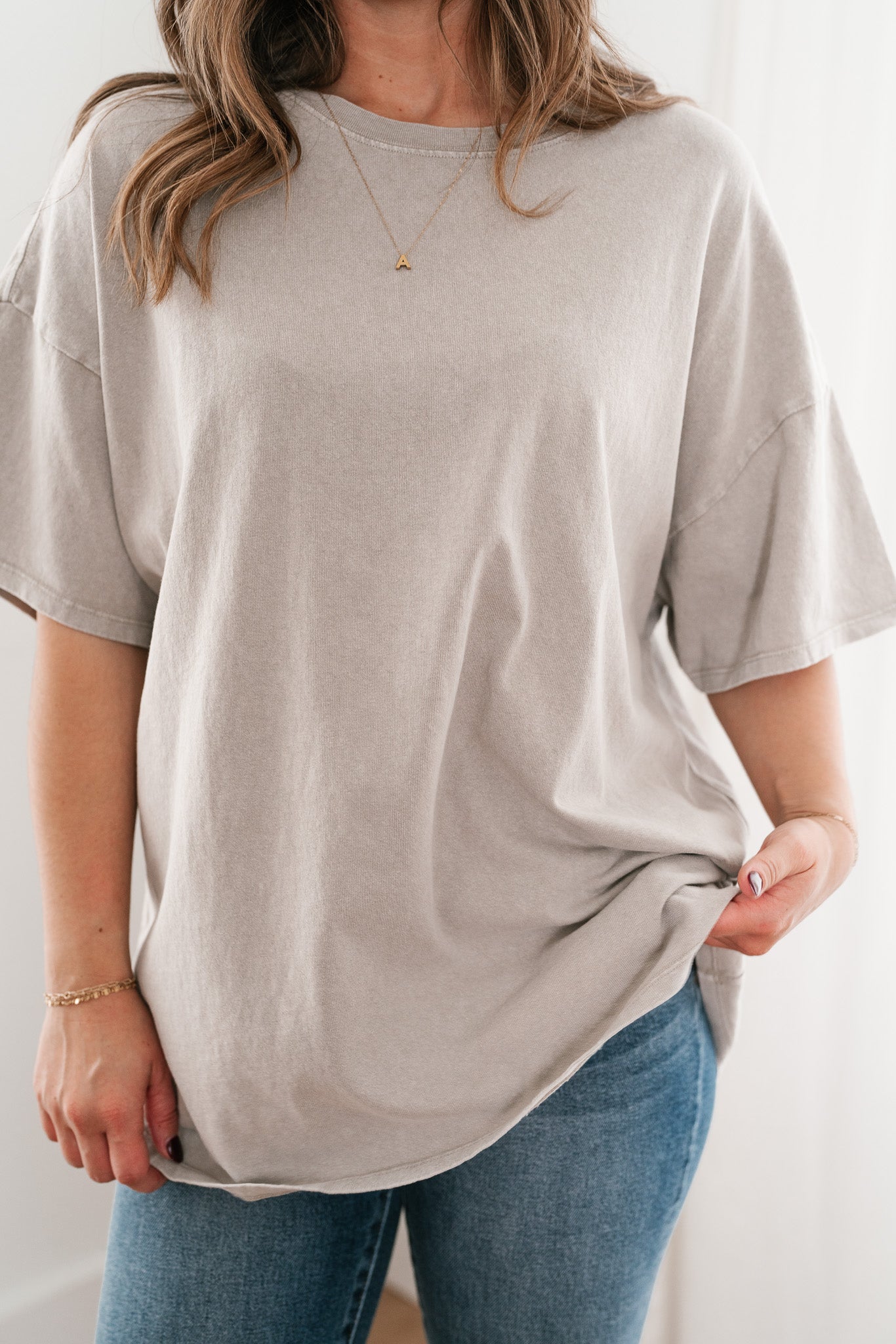 Lounge Around Mineral Wash Oversized Tee- Ash