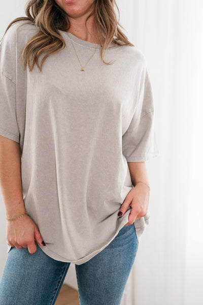 Lounge Around Mineral Wash Oversized Tee- Ash