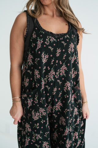 Blossom Trail Floral Wide Leg Jumpsuit - Black