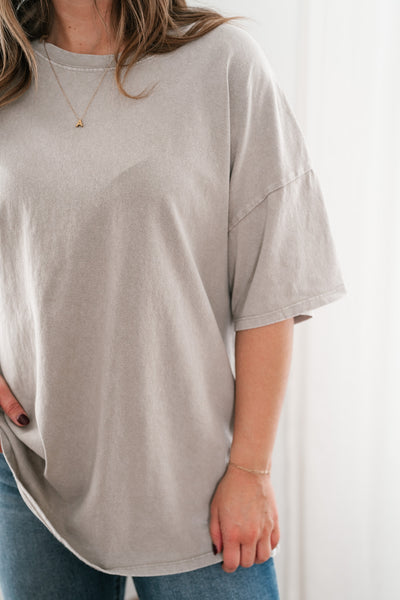 Lounge Around Mineral Wash Oversized Tee- Ash