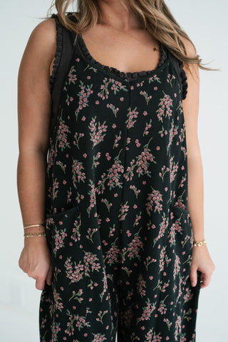 Blossom Trail Floral Wide Leg Jumpsuit - Black