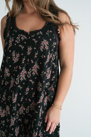 Blossom Trail Floral Wide Leg Jumpsuit - Black