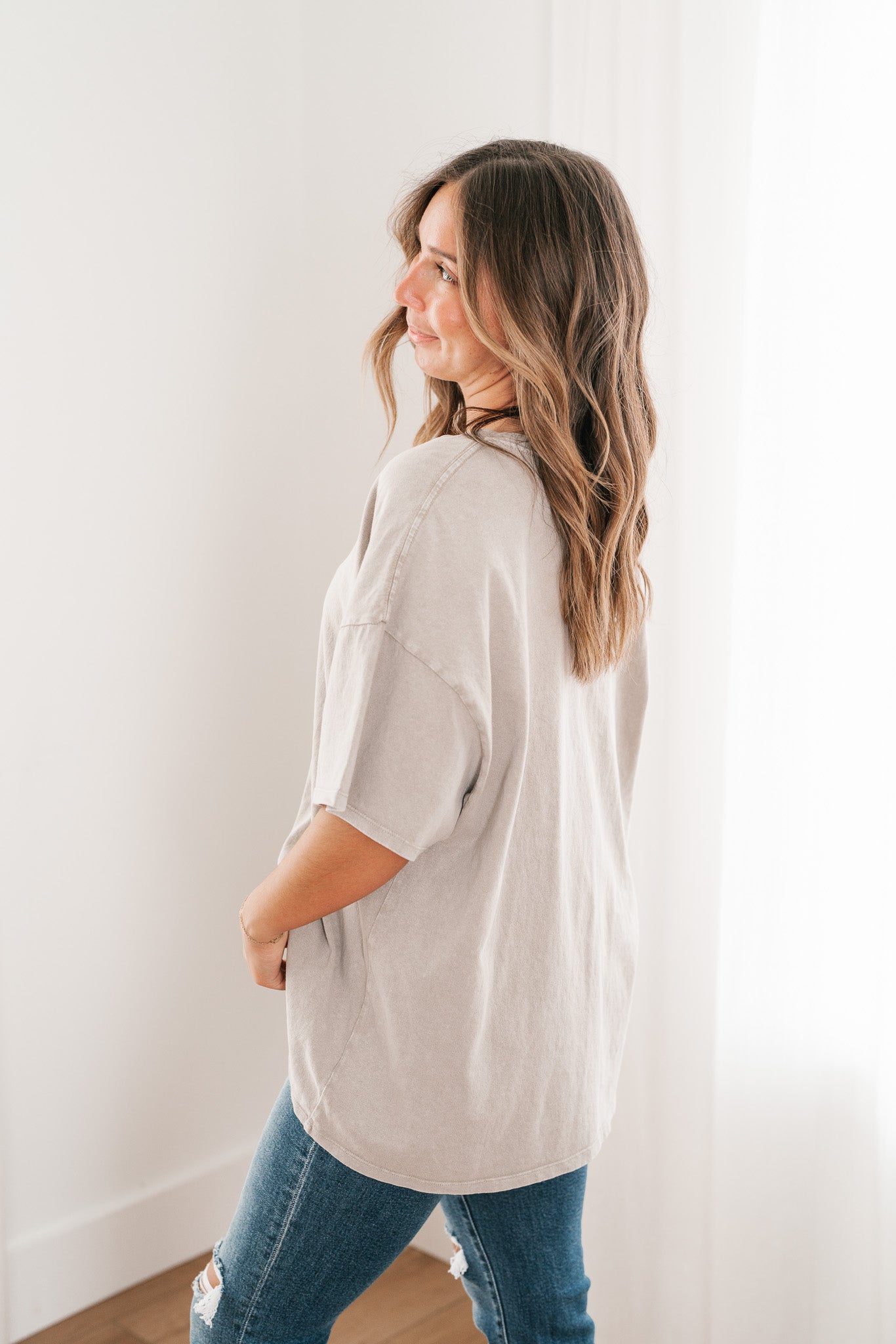 Lounge Around Mineral Wash Oversized Tee- Ash