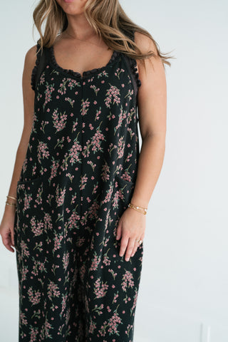 Blossom Trail Floral Wide Leg Jumpsuit - Black