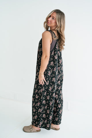 Blossom Trail Floral Wide Leg Jumpsuit - Black