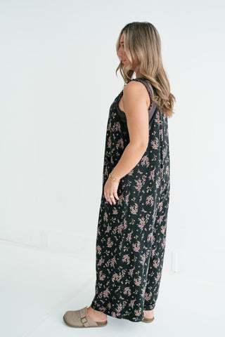 Blossom Trail Floral Wide Leg Jumpsuit - Black