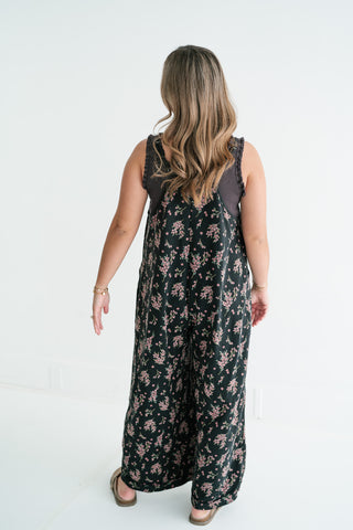 Blossom Trail Floral Wide Leg Jumpsuit - Black