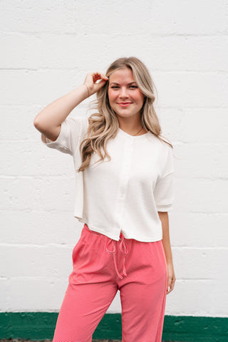 Estelle Textured  Button Front Top