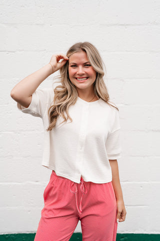 Estelle Textured  Button Front Top