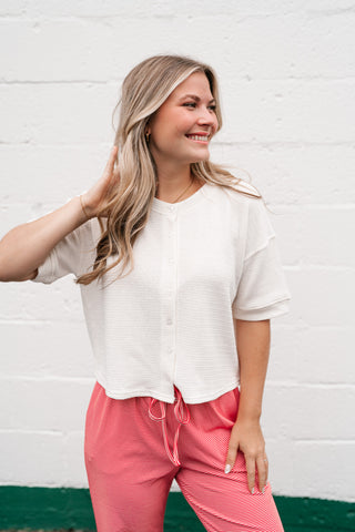 Estelle Textured  Button Front Top