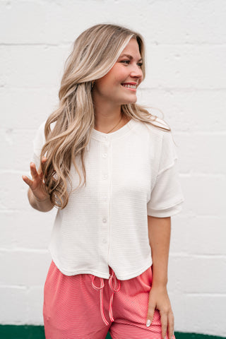 Estelle Textured  Button Front Top