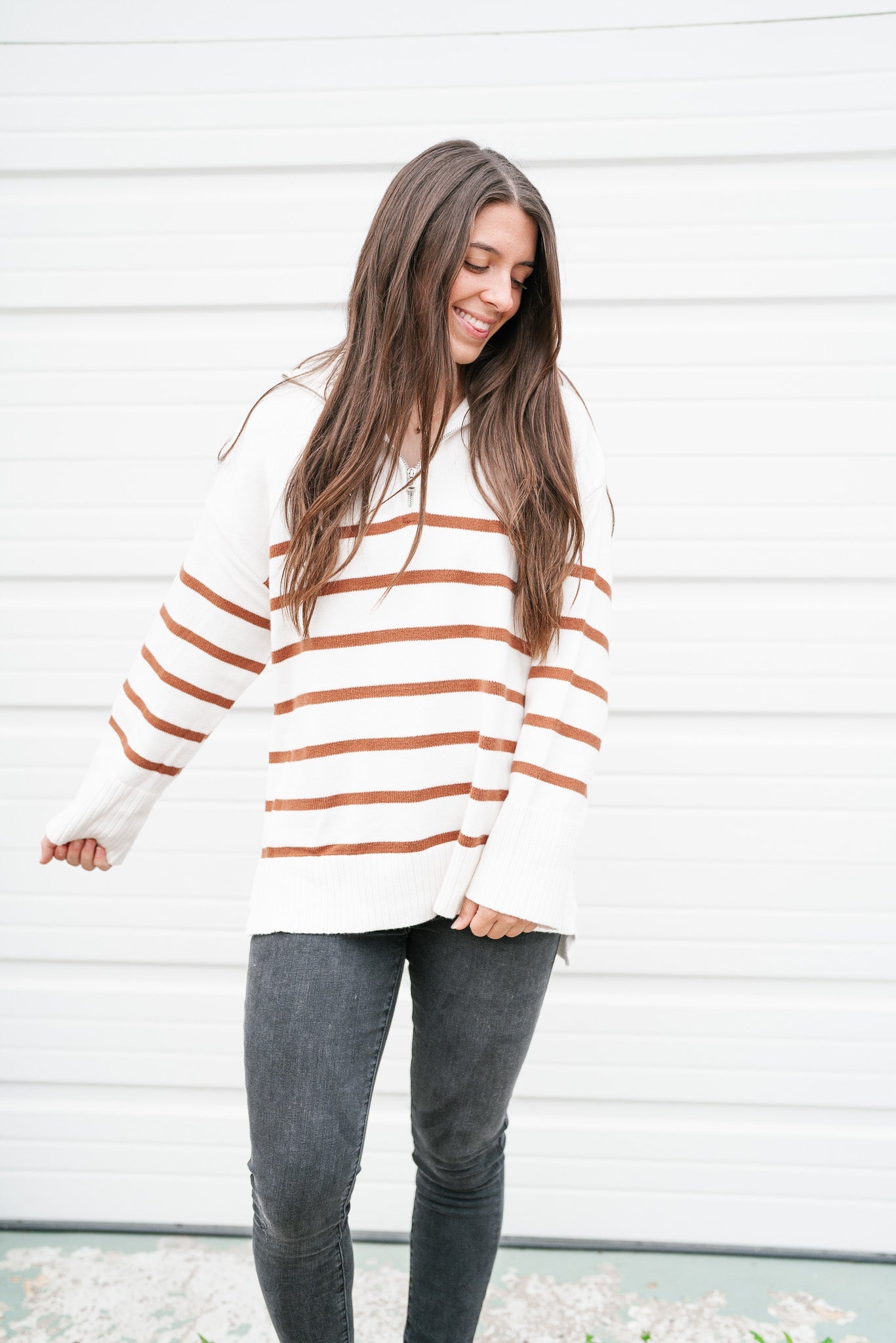 Lakeside Striped Quarter Zip Sweater - Camel