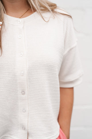 Estelle Textured  Button Front Top