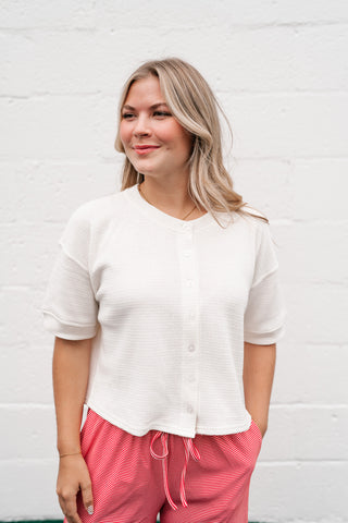 Estelle Textured  Button Front Top