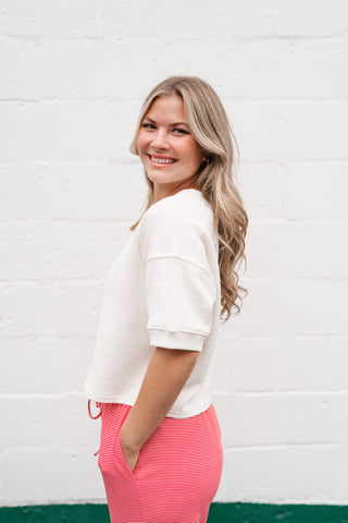 Estelle Textured  Button Front Top