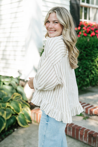 Fresh Start Stripe Button-Up - Taupe