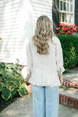 Fresh Start Stripe Button-Up - Taupe