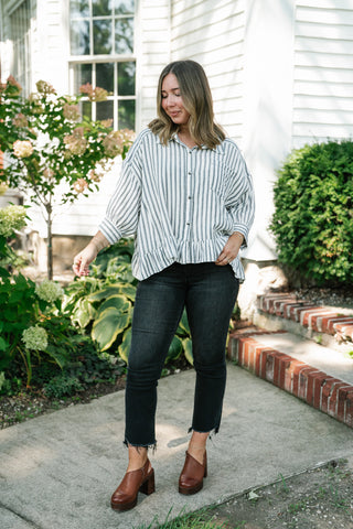 Fresh Start Stripe Button-Up - Black