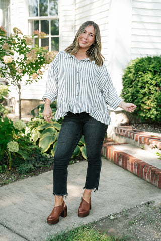 Fresh Start Stripe Button-Up - Black