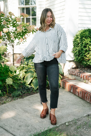 Fresh Start Stripe Button-Up - Black