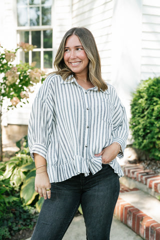 Fresh Start Stripe Button-Up - Black