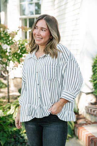 Fresh Start Stripe Button-Up - Black