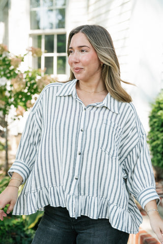 Fresh Start Stripe Button-Up - Black