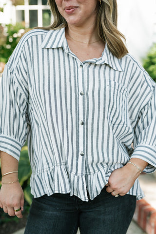 Fresh Start Stripe Button-Up - Black