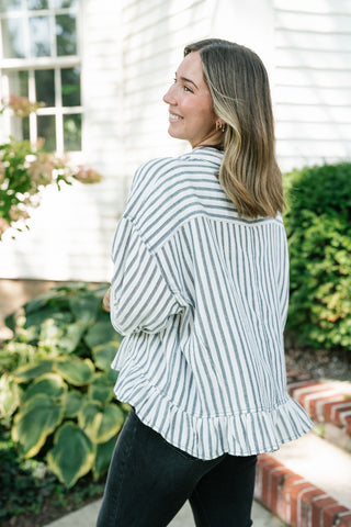 Fresh Start Stripe Button-Up - Black