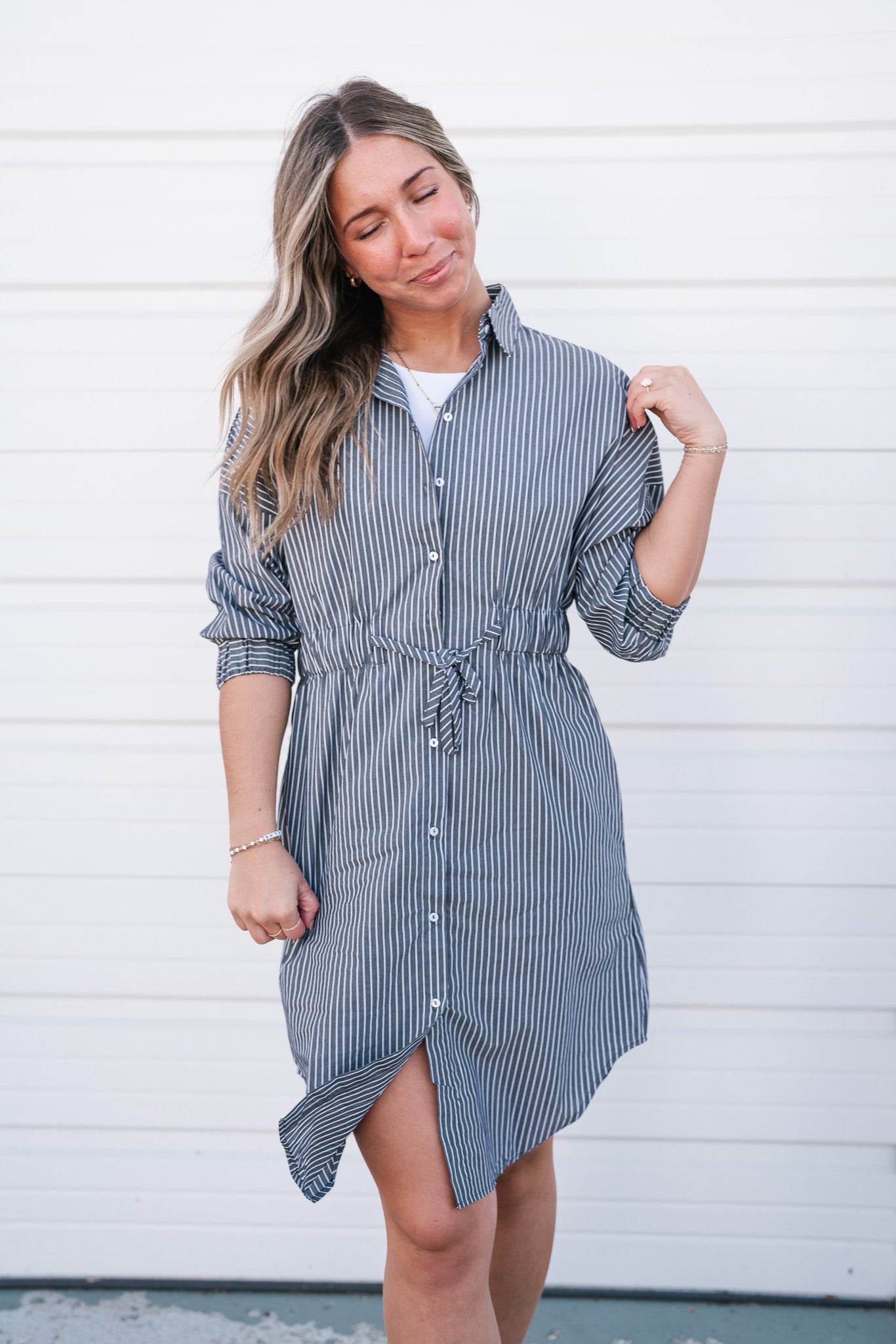 All About It Striped Drawstring Dress