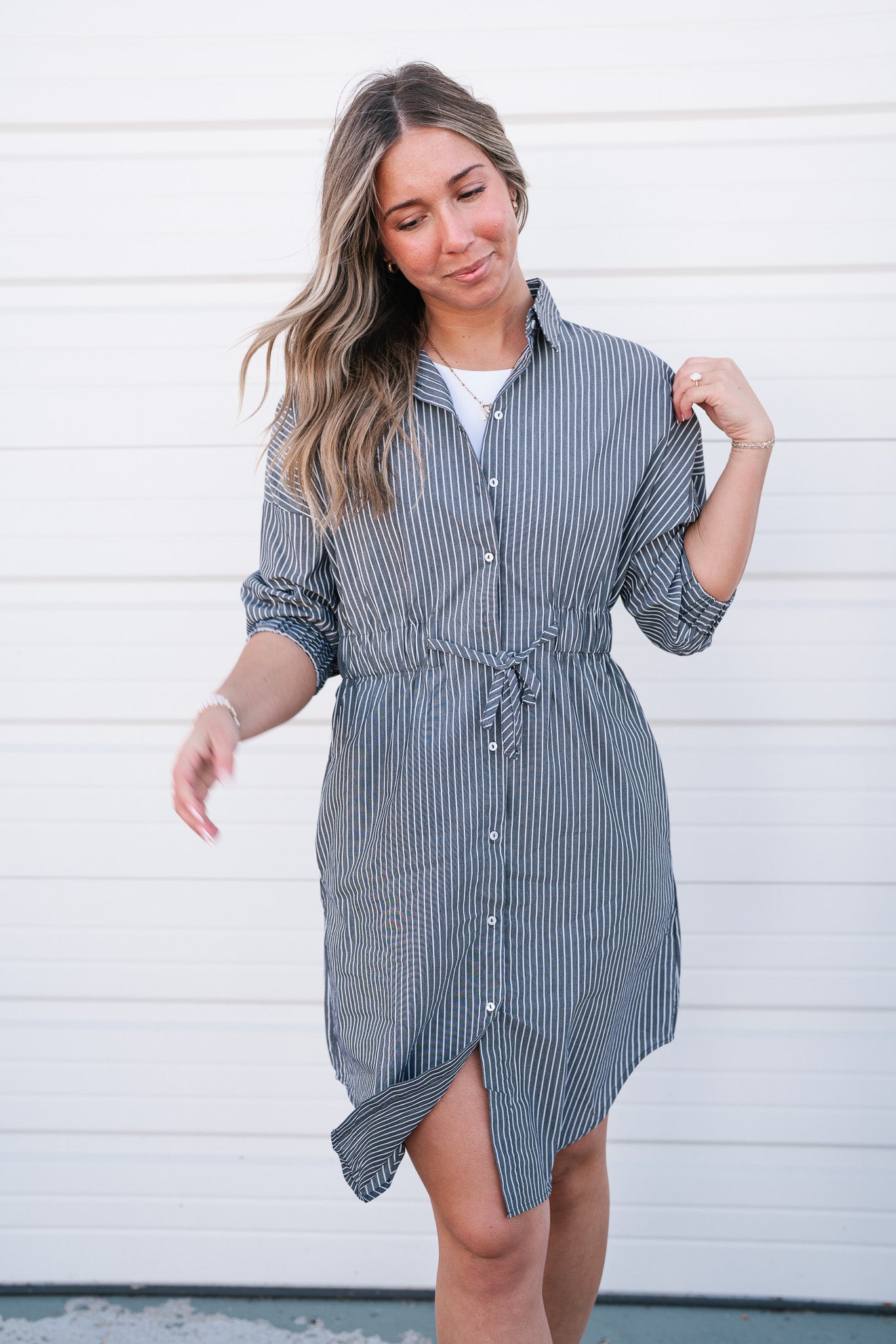 All About It Striped Drawstring Dress