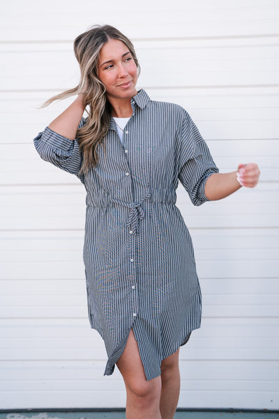 All About It Striped Drawstring Dress