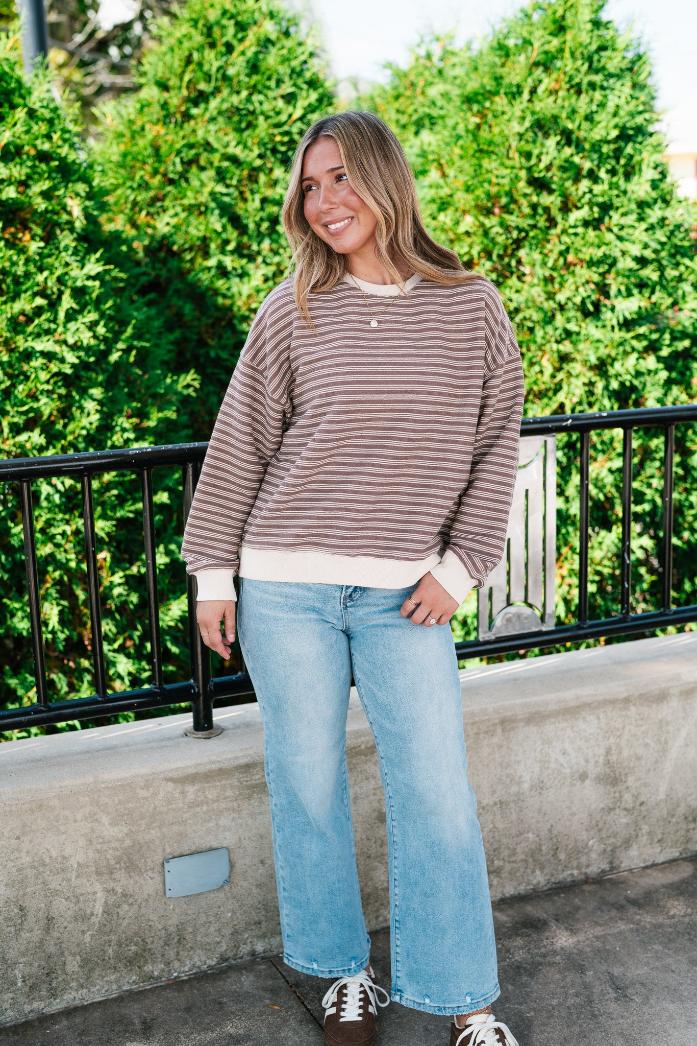 Autumn Essence Striped Top - Mocha