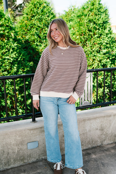 Autumn Essence Striped Top - Mocha
